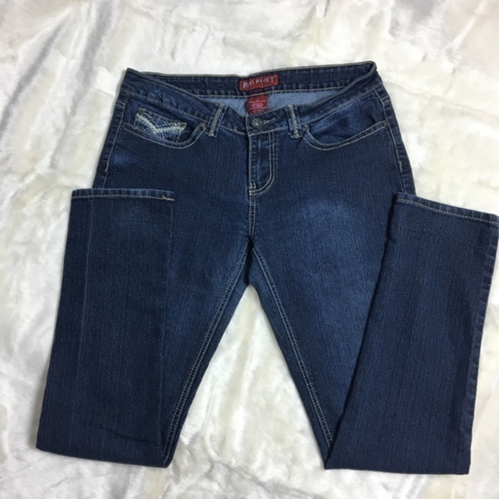 Red rivet embellished jeans